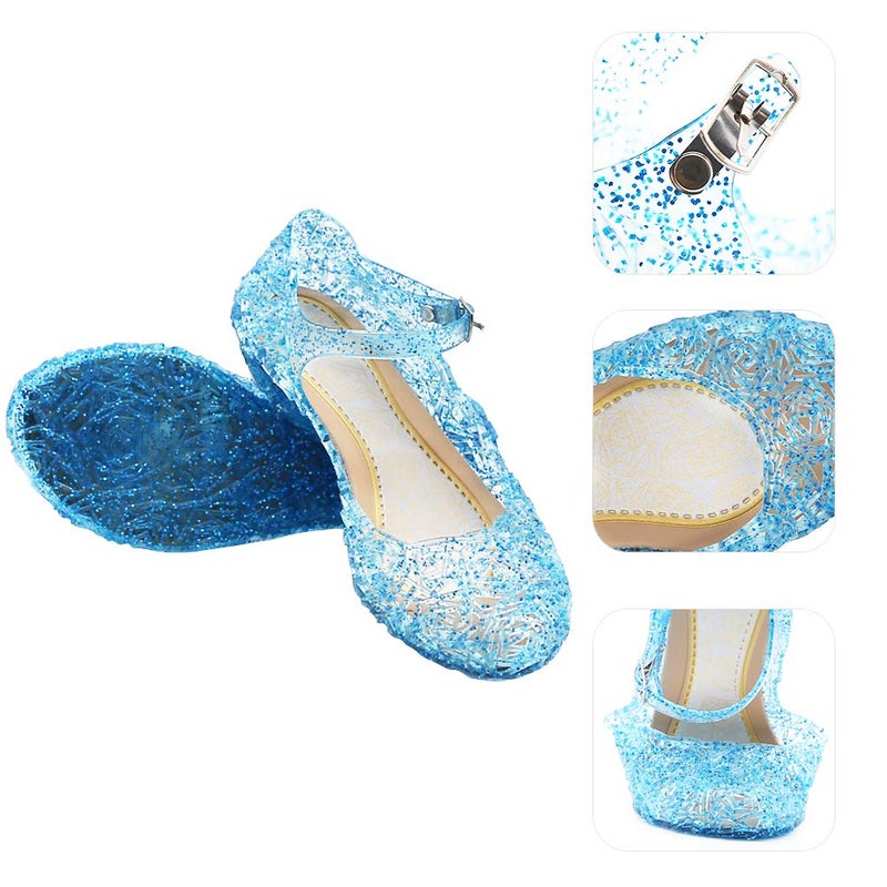 techcity Princess Girls Sandals Dress Up Dance Party Cosplay Jelly Shoes for Kids Toddler Mary Janes (Little Kid 11 M, Blue) - Image 4